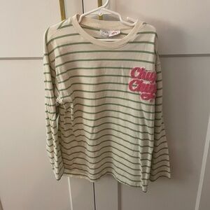 Zara Kids Green and Cream Striped Long Sleeve Tee Size 9